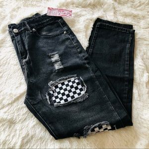 Romwe Distressed Jeans Dark Wash Sand Blast